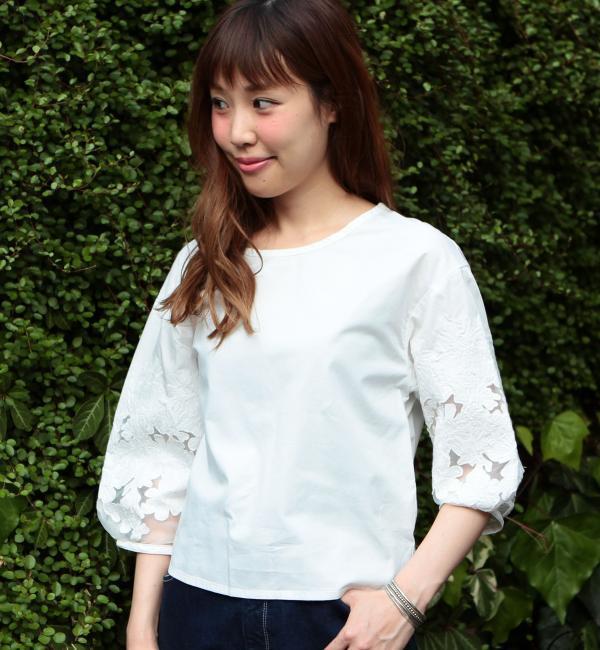 カットワークスリーブブラウスホワイト/AEBC CUT WORK SLV BL WHT