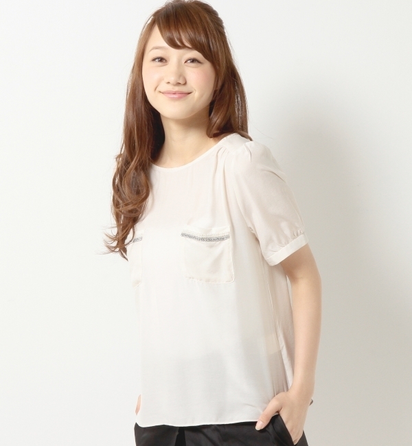 JOCRP エアシフォン 装飾 ショートスリーブブラウス