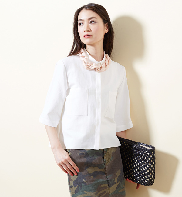 ＜SACRA（サクラ）＞ コットン テンセル 7部袖 レギュラーシャツ