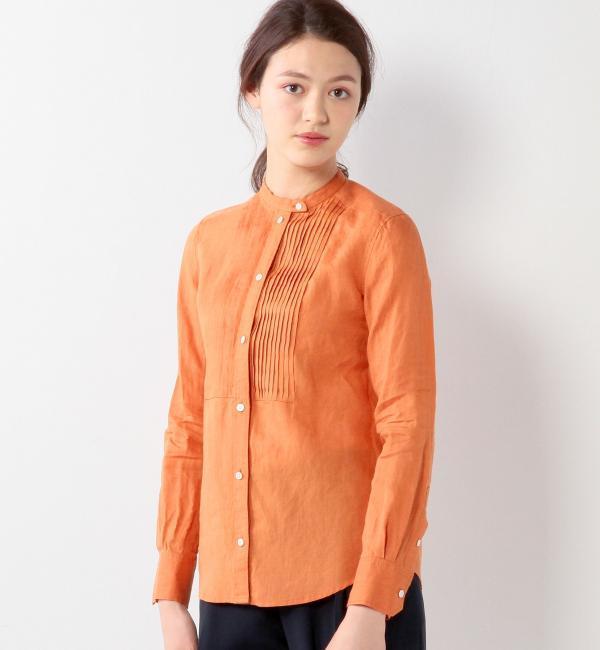 UAB LINEN P/TUCK バンドカラー シャツ