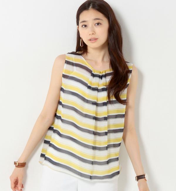 UAB TA/P カラーボーダー ノースリーブ ブラウス