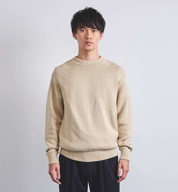 Medium Gauge Cotton Crewneck Sweater 1113-299-4322: Beige