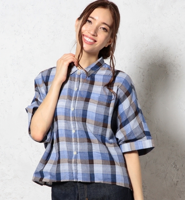 GC ダブルガーゼCHK SHビーズシャツ