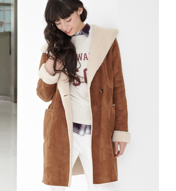 HOODED フェイクムートンコート