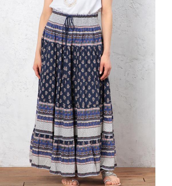 UNITED ARROWS green label relaxing［WEB限定］INDIA パネルPRT マキシスカート