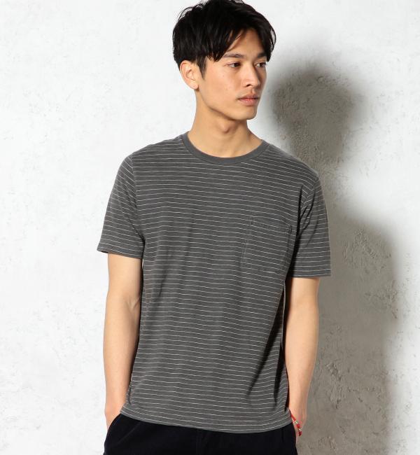 WASHED SLUB PIN/BOR C/N Tシャツ