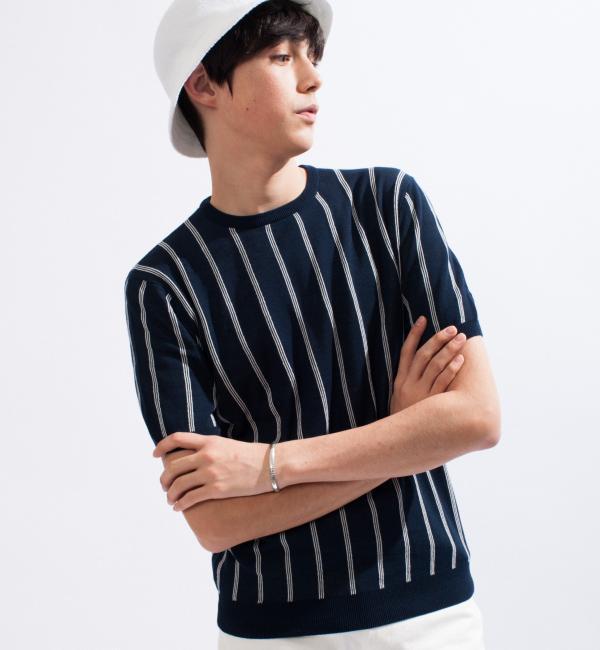 STRIPE W/F C/N S/S 14G サマーニット