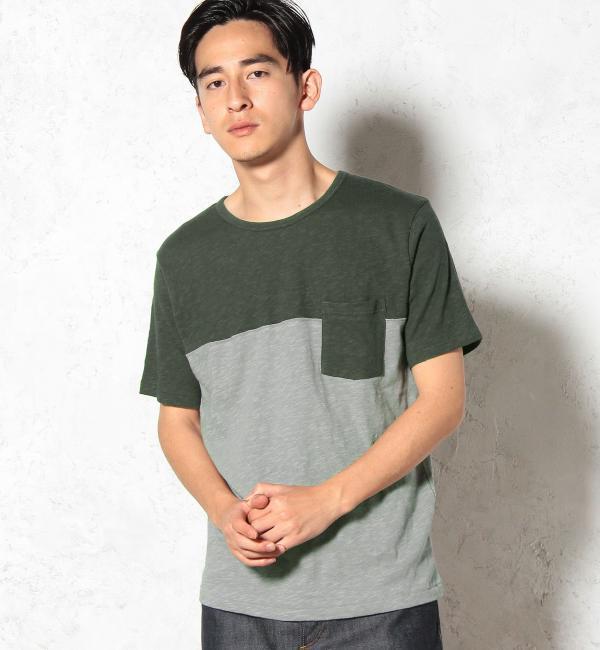 SLUB 2TONE PKT C/N S/S Tシャツ