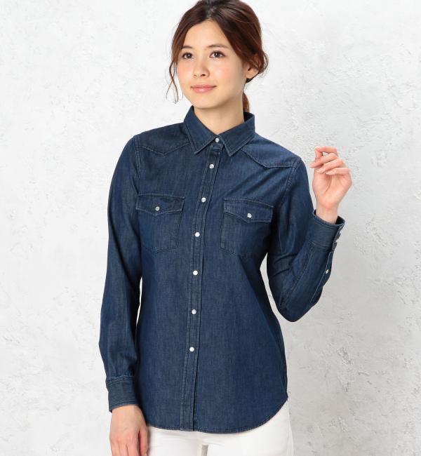 【グリーンレーベルリラクシング/green label relaxing】 GC INDIGO DNM ウエスタンシャツ [送料無料]