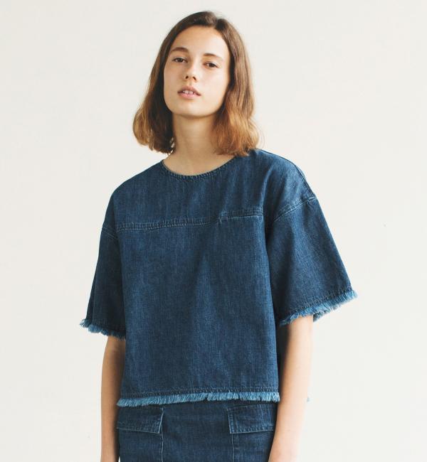 【グリーンレーベルリラクシング/green label relaxing】 GC C DNM フリンジPOブラウス [送料無料]