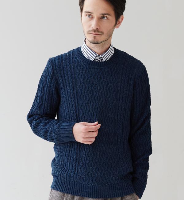 【グリーンレーベルリラクシング/green label relaxing】 INDIGO/LIKE ARAN C/N 5G ニット [送料無料]