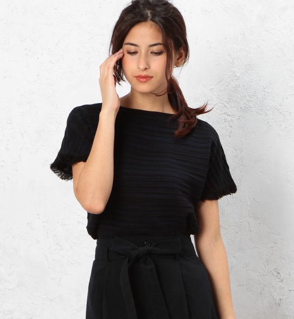 【グリーンレーベルリラクシング/green label relaxing】 CF C フリンジ S/S プルオーバー ニット [送料無料]