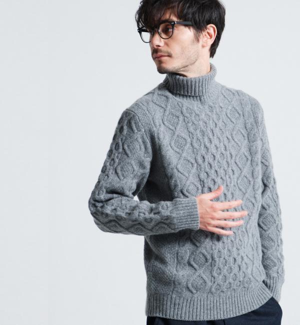 【グリーンレーベルリラクシング/green label relaxing】 HAMILTON/LAMB ARAN タートルネックニット [送料無料]