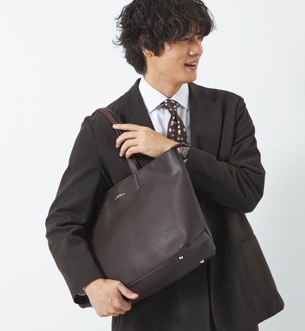 シボ レザーライク ジップ トート バッグ|green label relaxing