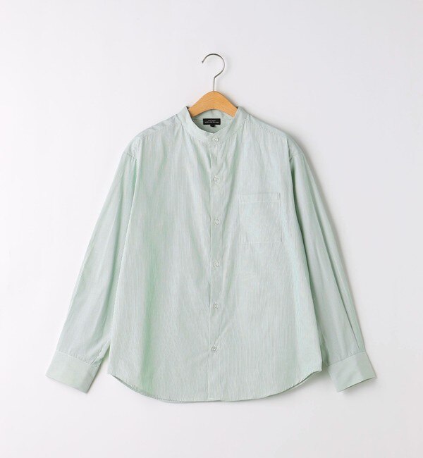 【グリーンレーベルリラクシング/green label relaxing】 TJ ストライプ バンドカラーシャツ 150cm-160cm