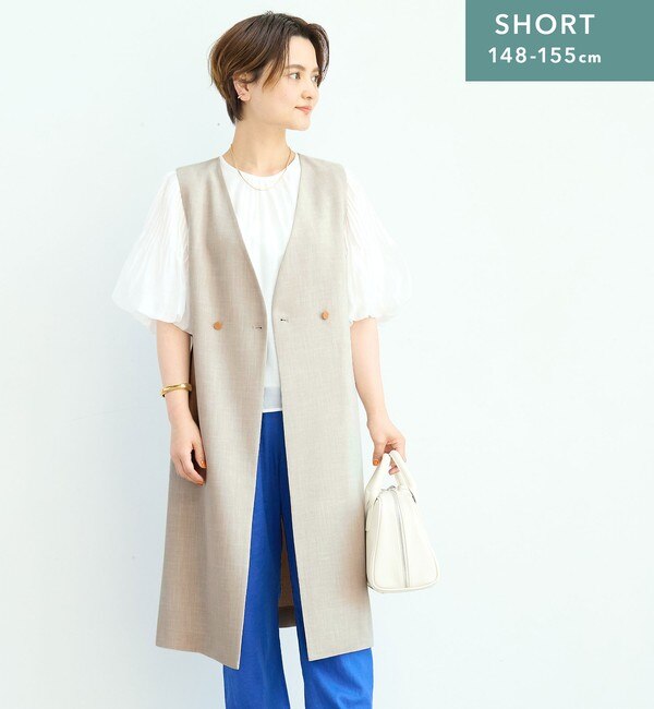 WEB限定】［SHORT/H148-155cm］リネンライク ロング ジレ|green label