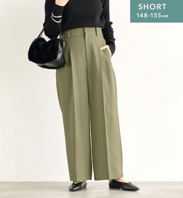 WEB限定】［SHORT/H148-155cm］タック ワイド パンツ|green label