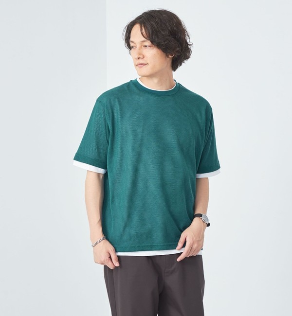 人気ファッションメンズ|【グリーンレーベルリラクシング/green label relaxing】 メッシュ レイヤード クルーネック Tシャツ