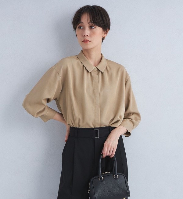 襟付き ワイド 7分袖 シャツ