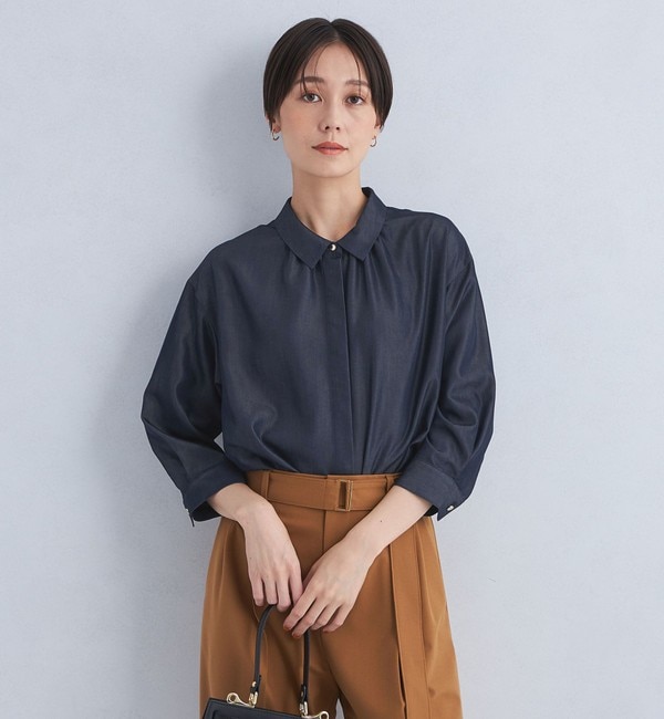 襟付き ワイド 7分袖 シャツ