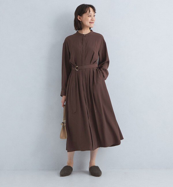 ファッション通販 デシン relaxing label ワンピース|green ベルト フレア― タック ワンピース