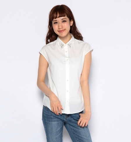 BYSF ビジューカラーフレンチスリーブシャツ