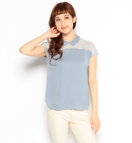 BYSF シフォン×クレープ カラーフレンチスリーブ