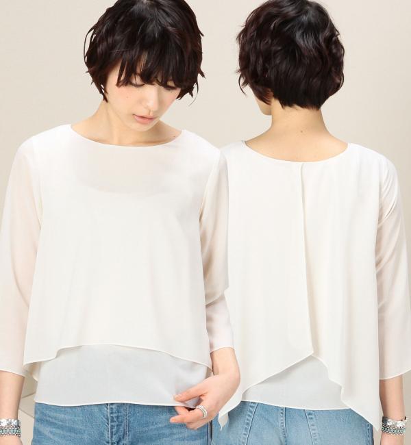BYTF シフォンレイヤード8分袖ブラウス