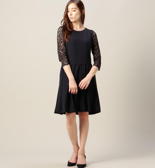 【ビューティアンドユース ユナイテッドアローズ/BEAUTY＆YOUTH UNITED ARROWS】 BY DRESS サテン×レース 8分袖ドレス [送料無料]