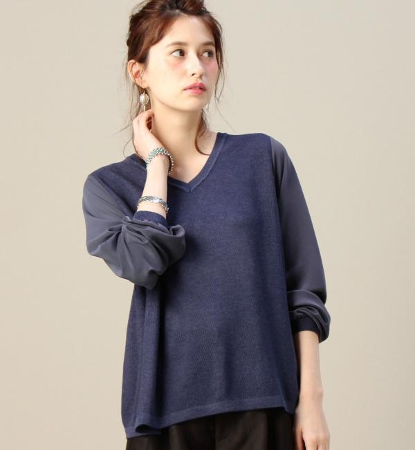 【ビューティアンドユース ユナイテッドアローズ/BEAUTY＆YOUTH UNITED ARROWS】 BY 袖デシンVネックAラインニットプルオーバー [送料無料]