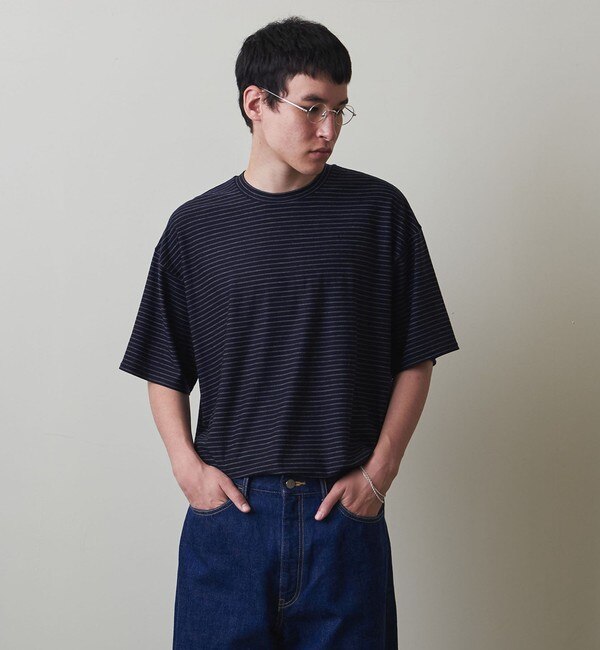 カットソー tシャツ WOOL BORDER LONG SLEEVE TEE-LOOSE/Tシャツ