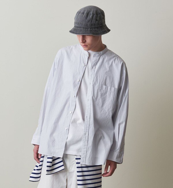 Steven Alan＞ SOKTAS STRIPE BAND COLLAR SHIRT-LOOSE/シャツ