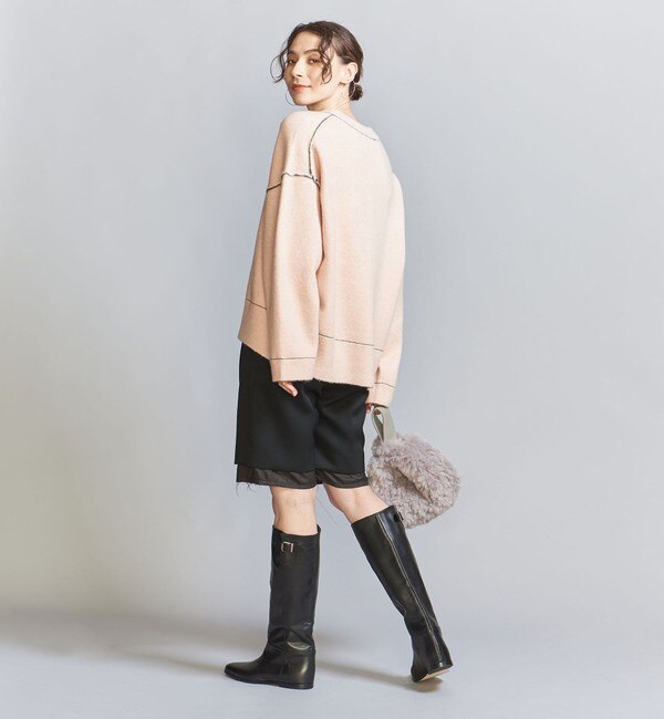 【WEB限定】キャメルミックス ステッチワイドニットプルオーバー