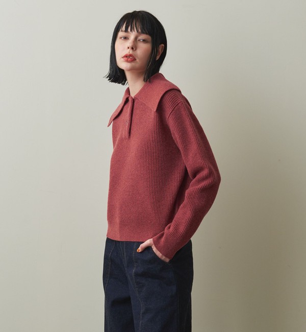 一部WEB限定】＜Steven Alan＞ウール ナイロン 2ボタン ニット-