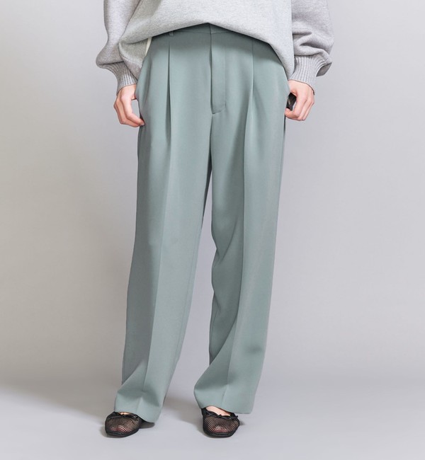 WEB限定 Wardrobe DAILY MINIMAL】ダブルクロス タックワイドストレートパンツ ―ウォッシャブル―