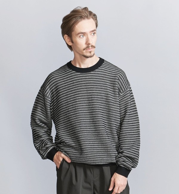 リアル レトロ パターン クルーネック ニット ‐ウォッシャブル トップス