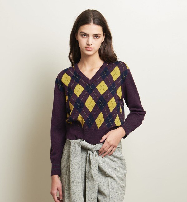 ATTISESSION＞ウール アーガイル Vネック ニット|BEAUTY&YOUTH UNITED ARROWS(ビューティーアンドユース  ユナイテッドアローズ)の通販｜アイルミネ