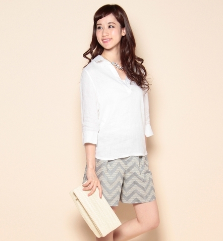 麻スキッパー プルオーバー