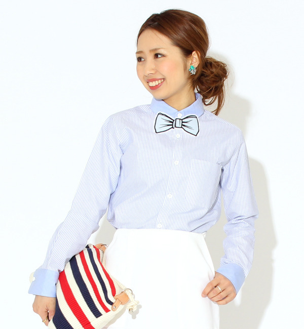 SUPER THANKS×Ray BEAMS / 別注 蝶ネクタイ ストライプ シャツ