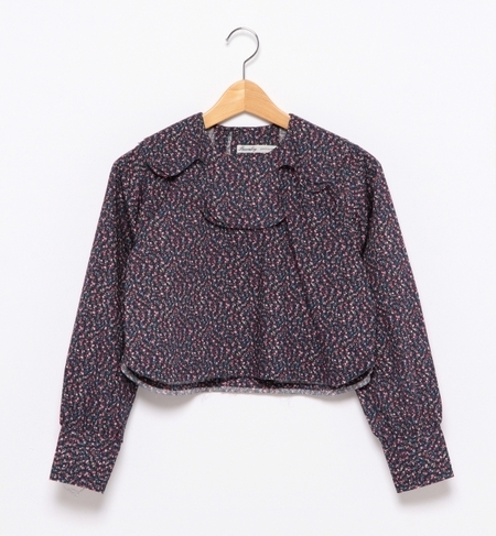 ブロード フラワープリント 2重襟 ブラウス