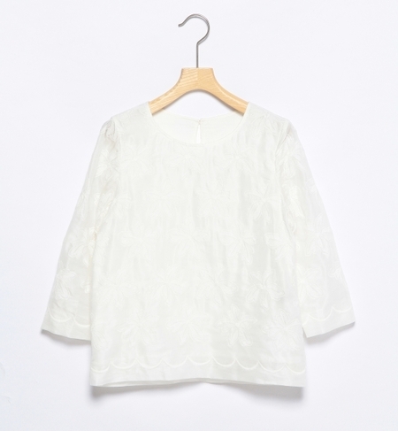 オーガンジー フロント刺繍プルオーバー