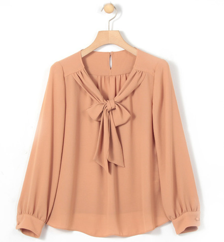 ウォッシャブル シフォンボウタイブラウス
