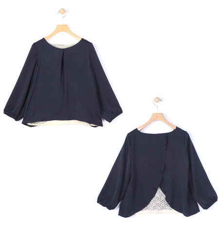 ウォッシャブル バックレース ロングスリープブラウス