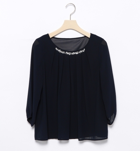 ビジューネック シフォンブラウス