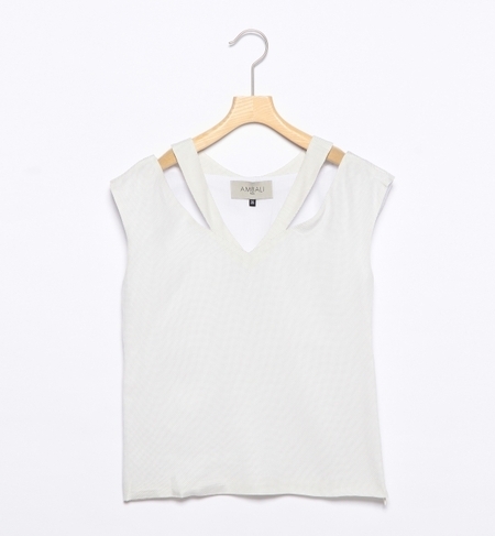 AMBALI / ドットスリットノースリーブ ブラウス