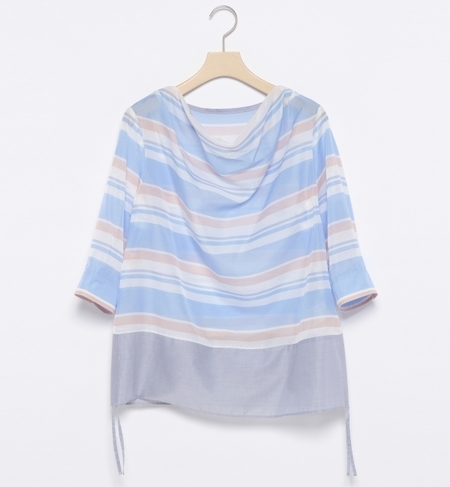 ウォッシャブル シャーリングマルチボーダー ブラウス