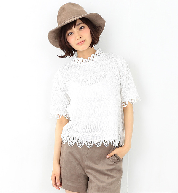 【ビームス ウィメン/BEAMS WOMEN】 Ray BEAMS / レーススタンドカラー ハーフスリーブ ブラウス [送料無料]