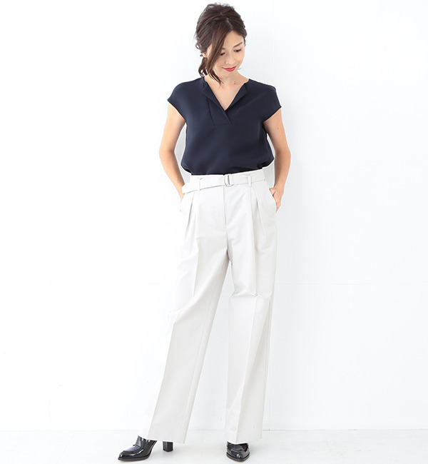 【ビームス ウィメン/BEAMS WOMEN】 ベルト付き ボックスタック ワイドパンツ [送料無料]