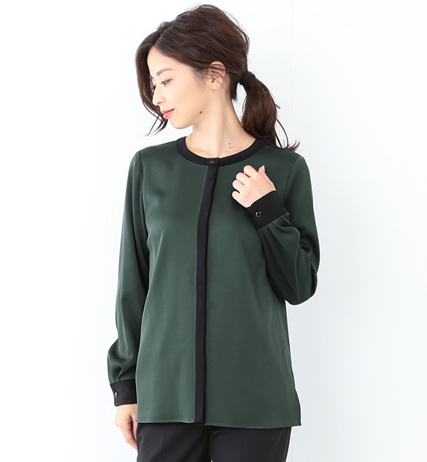 【ビームス ウィメン/BEAMS WOMEN】 【予約】ノーカラー 配色 ブラウス [送料無料]