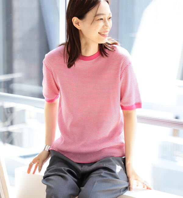 Healthknit × BEAMS BOY ワッフル ボーダー Tシャツ